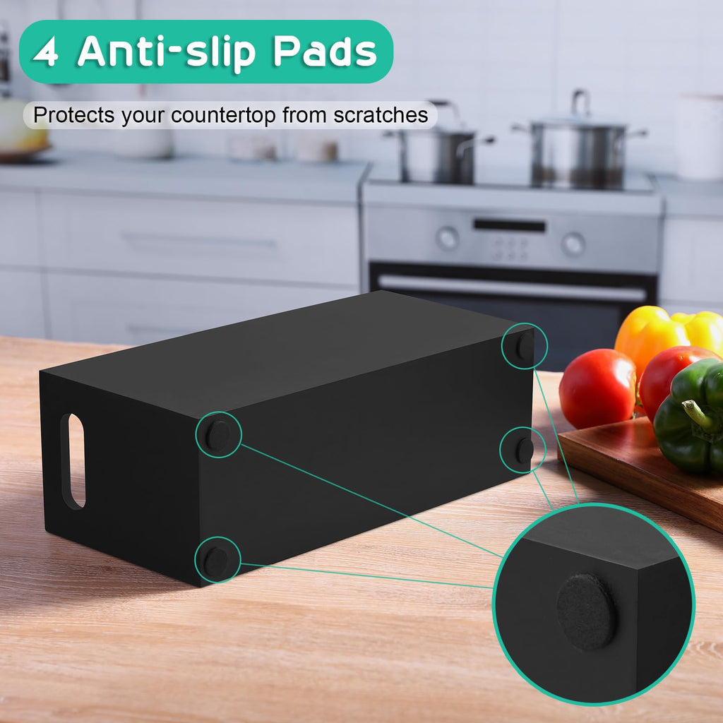 Large Utensil Holder with Removable Divider - 4 Compartment Wooden Utensil Caddy Organizer Counter - Black Cooking