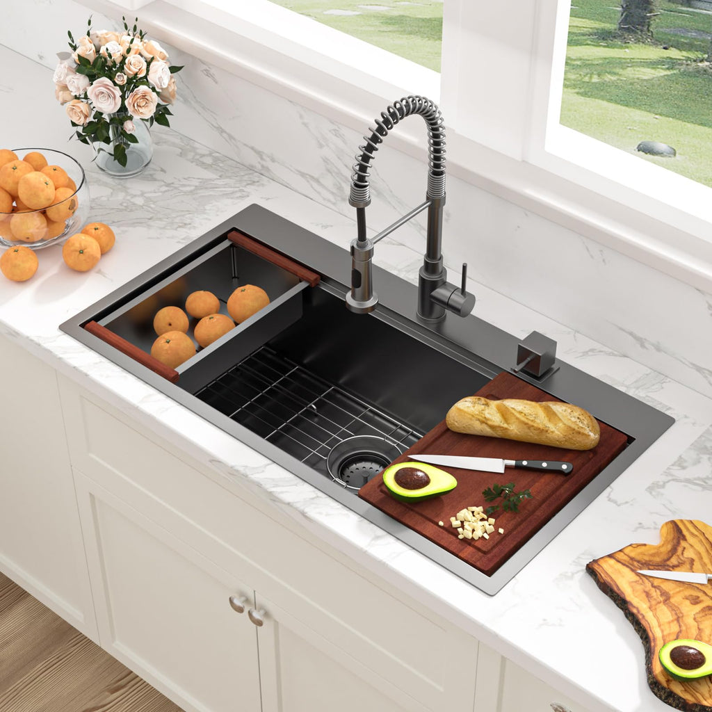36 Inch Black Drop Sink Workstation 36x19 Drop Sink Black Stainless Steel Topmount Workstation Sink 16 Gauge Deep