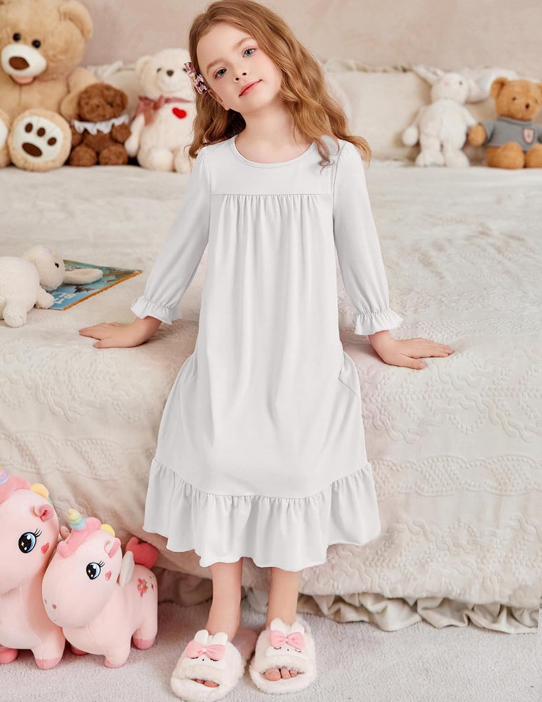 Girls Nightgowns Cute Ruffle Pajama Dress Soft Kids Sleepwear