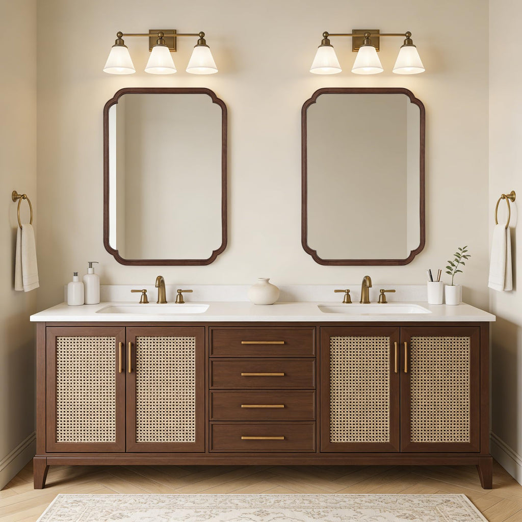 28" x 40" Wood Bathroom Mirror for Wall Mounted, Rustic Rounded Corner Vanity Mirror Home Decorative [28" x 40"