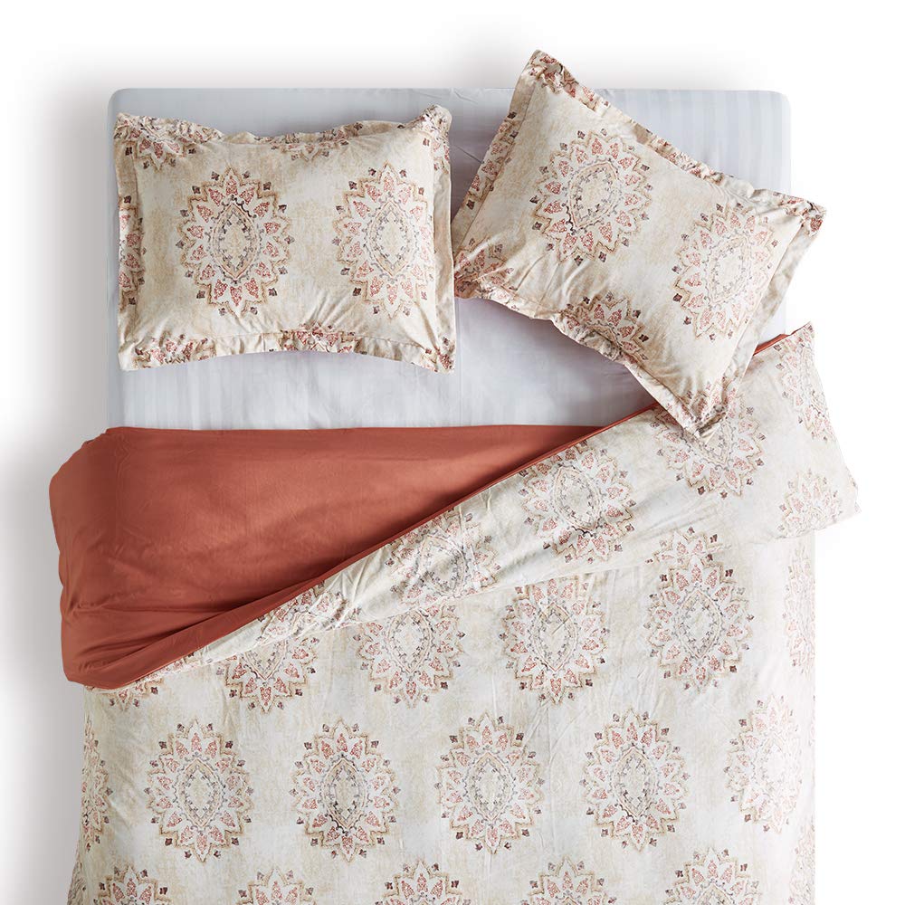 Bedding Duvet Cover Sets Printed Damask Pattern 120gsm Ultra Soft Zipper Closure Corner TiesDamask Beige, (104 X