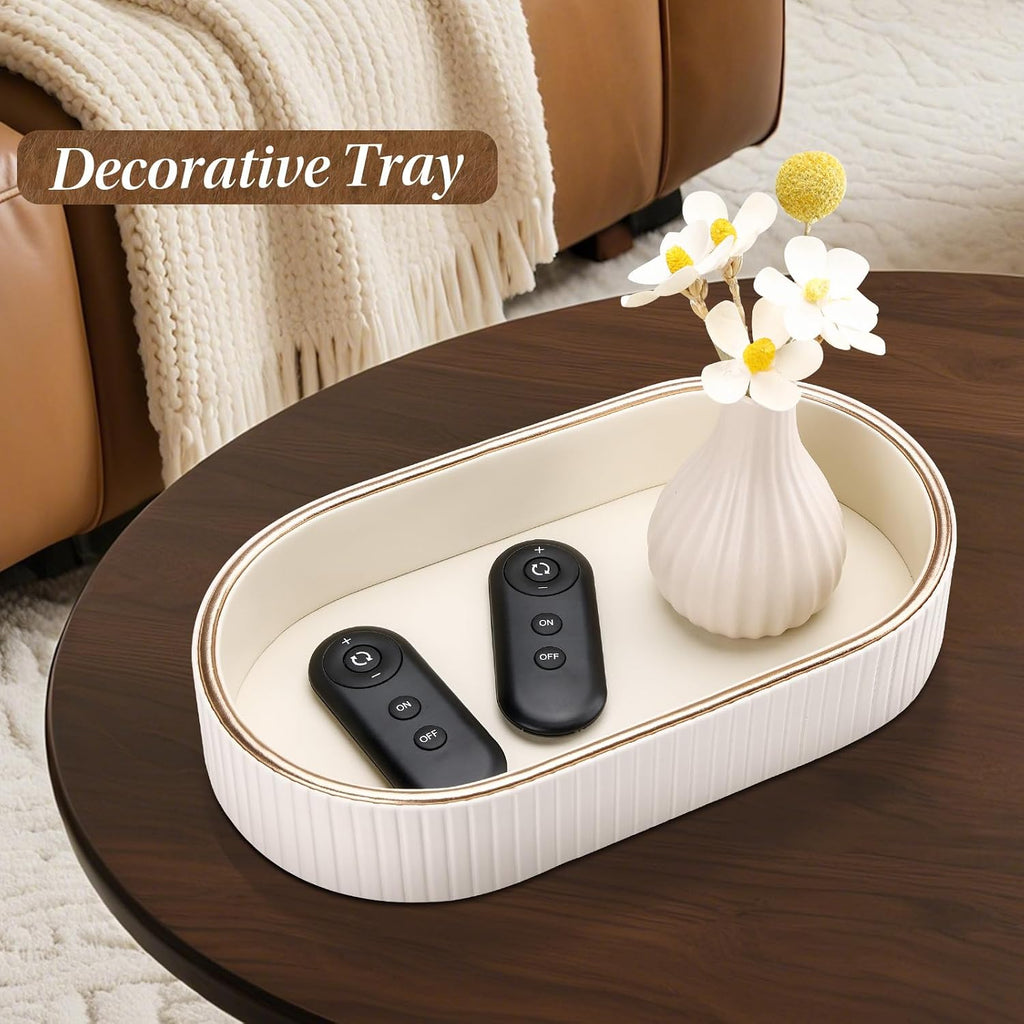 Oval Vanity Tray Perfume Organizer, PU Leather Valet Jewelry Trays Nightstand Organizer Key Bowl Trinket Dish