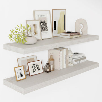 Deep Floating Shelves 40x12" Set of 2, White Birch