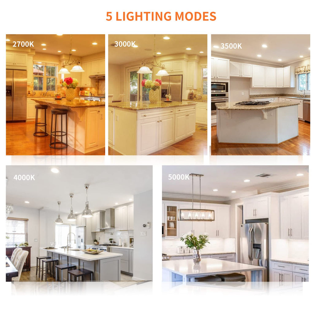 6 Pack 6 Inch 5CCT LED Recessed Lighting, Canless Wafer Downlight