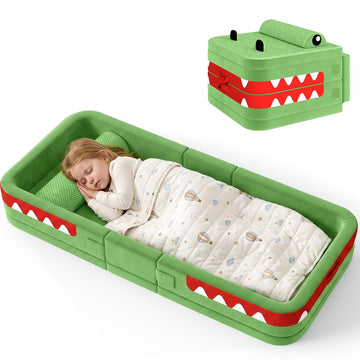 Toddler Travel Bed, Foldable Foam Floor Bed/Safety Rails, Dinosaur