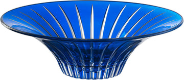 Glass Centerpiece Bowl - Blue - 12.5" D - Fruit & Salad Serveware - Decorative Bowl - Crystal Cut Design - Made in