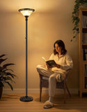 Torchiere Floor Lamps, 71" Tall Standing Lamp with Thick Glass Shade, Metal Pole & Heavy Base