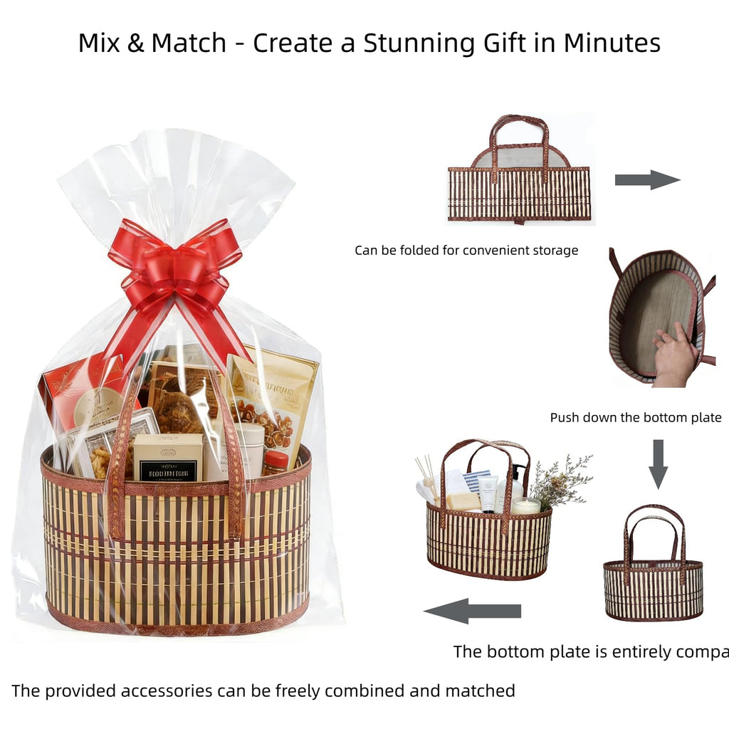 4 Set Baskets for Gifts Empty Bulk Large Woven Bamboo Gift Basket Empty