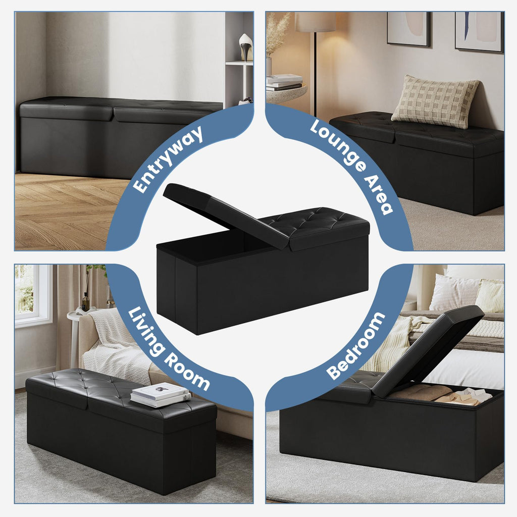 43 Inch Folding Storage Ottoman Bench with Flipping Lid