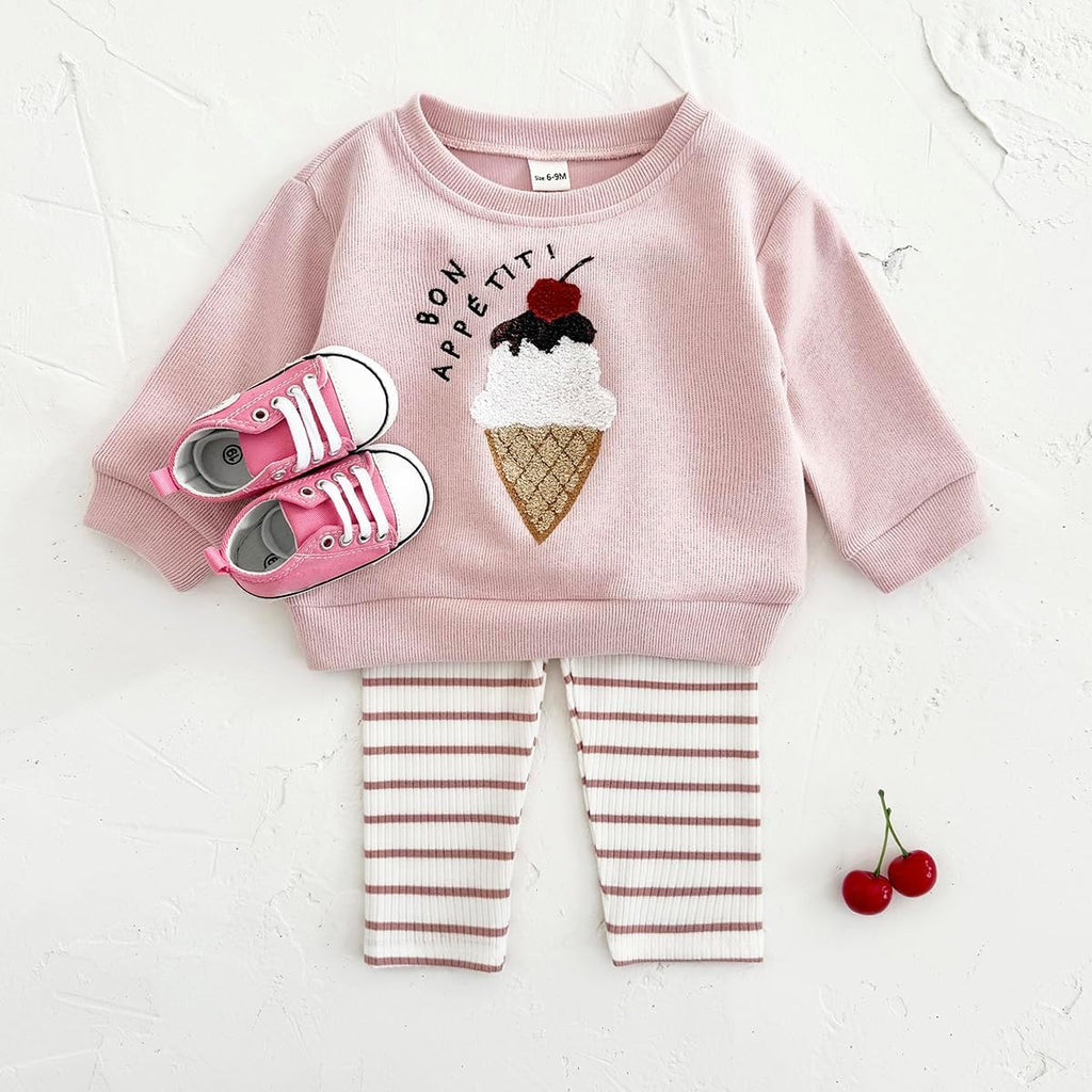Toddler Baby Girl Clothes Outfit Long Sleeve Ice Cream Sweatshirt & Pants Leggings Two Piece Outfit Set