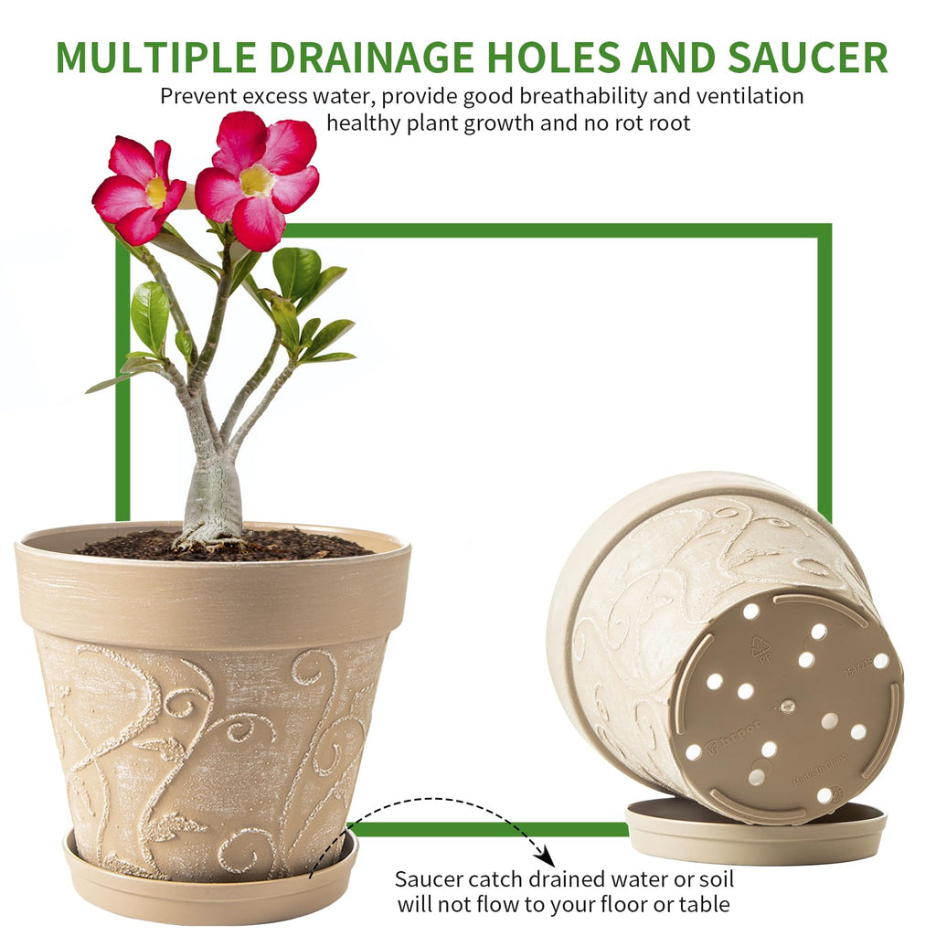 Plant Pots Indoor with Drainage & Saucer, 2Pack 10 inch Flower Pots Outdoor Planters for Indoor Plants Garden Home