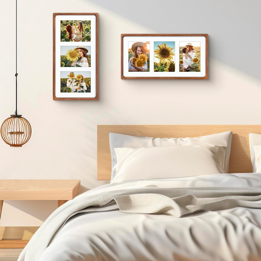5x7 Collage Picture Frame, Solid Wood & Real Glass, 3 Photos