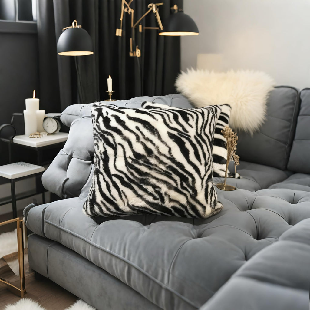 Square Stripe Pillow Cover Faux Fur Zebra Throw Pillows 20x20 Black White