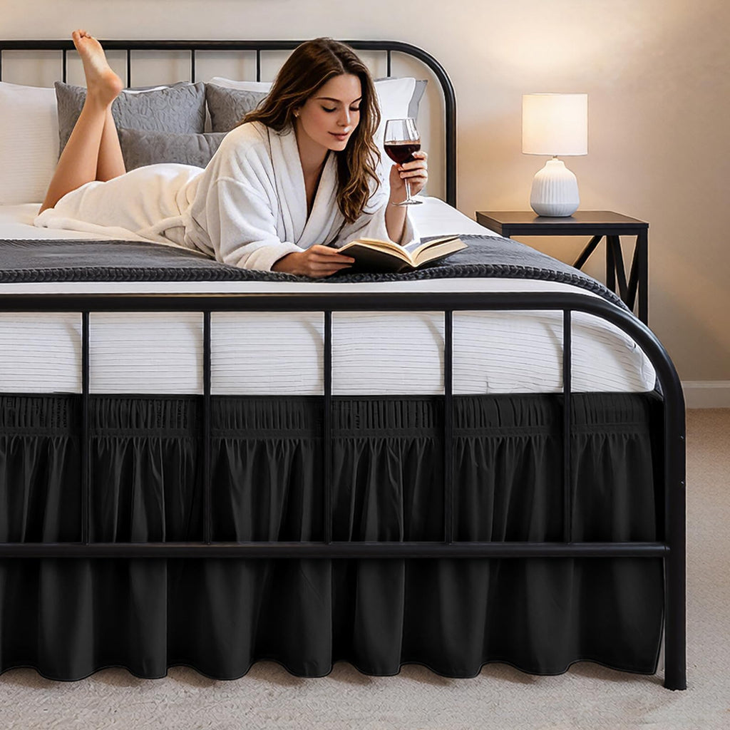 Twin Bed Skirt 15 Inch Drop, Elastic Wrap Around with Split Corners