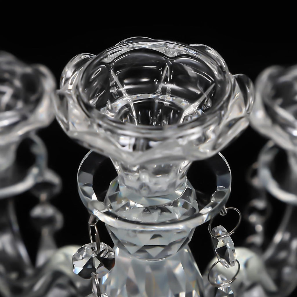 7 Arm Crystal Floor Candelabra Wedding Table Centerpieces,14 Inches Tall Candlesticks Candle Holder Stand for Dinner