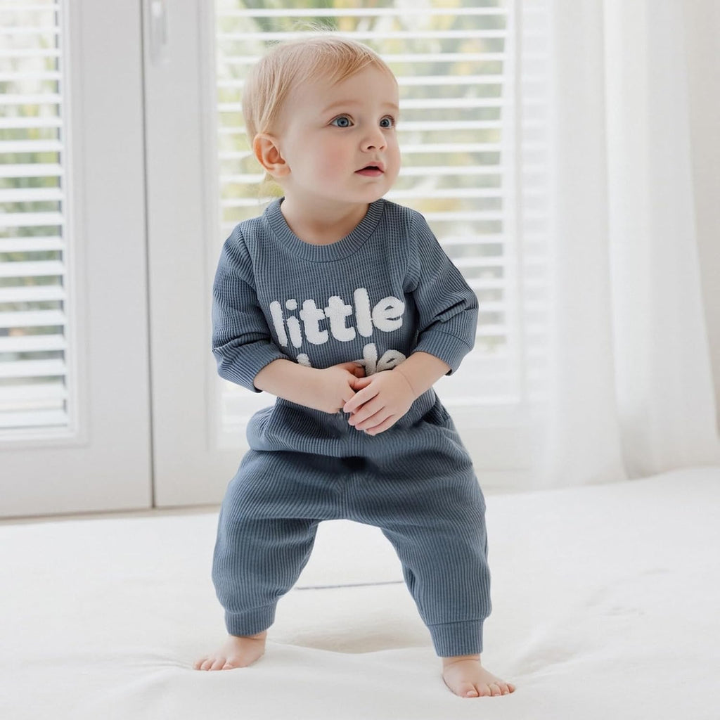 Newborn Baby Boy Clothes Waffle Letter Embroider Long Sleeve Romper Pullover Tops and Pants Sets Fall Winter Outfits