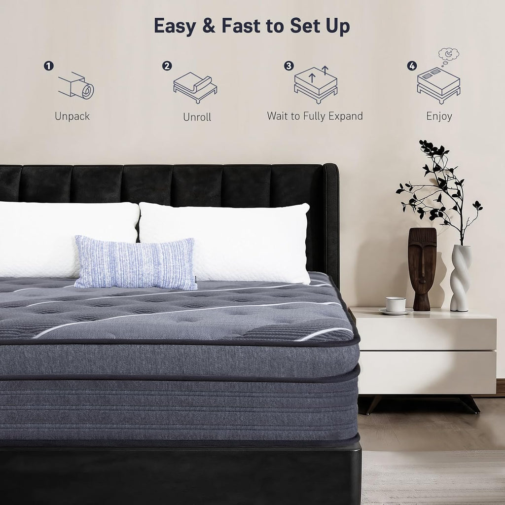 Full Mattress 12 Inch, Luxury Hotel-Level Cooling Hybrid Mattress in a Box | Upgraded Cooling Gel Memory Foam &