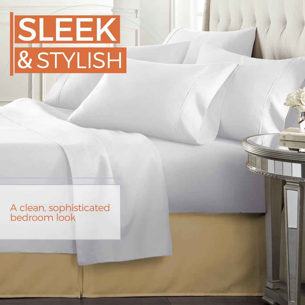 Bed Skirt King Size, 14" Inch Drop with Platform, Box Spring Cover Drape Bed Skirting, Wrinkle & Fade Resistant Camel