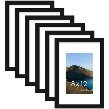 8x12 Picture Frame Set of 6, Wall or Tabletop Display, Black
