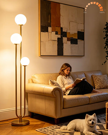 3-Globe Floor Lamp with Table Modern Gold Dimmable Floor Lamps