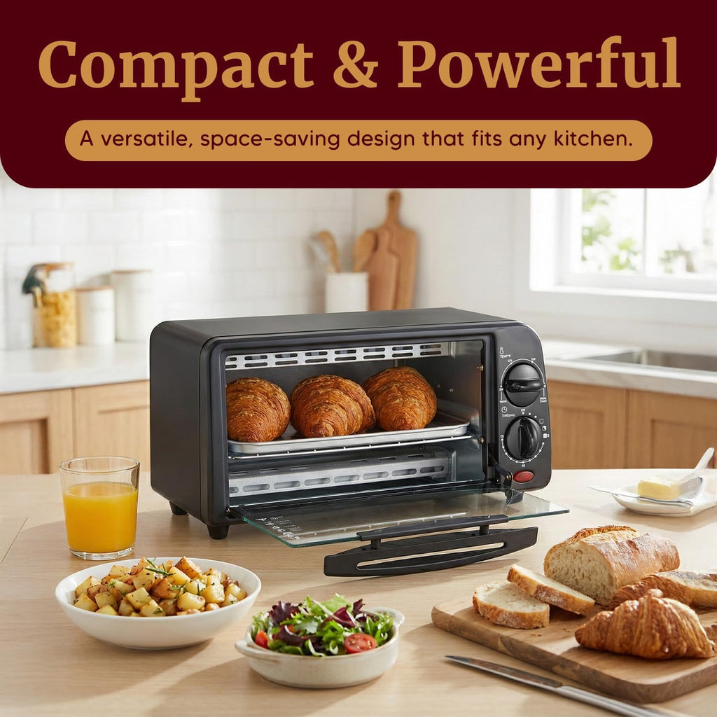 ETO236 Personal Compact 2 Slice Countertop Toaster Oven with 15 Minute Timer & Adjustable Temperature, Bake, Broil, &