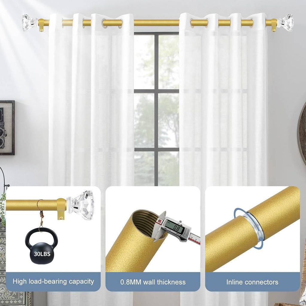 Gold Decorative Crystal Curtain Rods :Heavy Duty Adjustable Window Curtains Rods for Living Room Bedroom