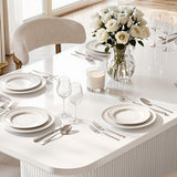63" White Dining Table with Fluted Pedestal, Modern Kitchen Table for 4-6 People, Dining Room Table for Dining Room