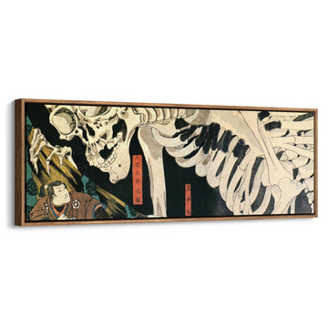 Large Framed Wall Art Canvas Print - Japanese Samurai and Skeleton Ukiyo-e Print Vintage Woodblock - Contemporary