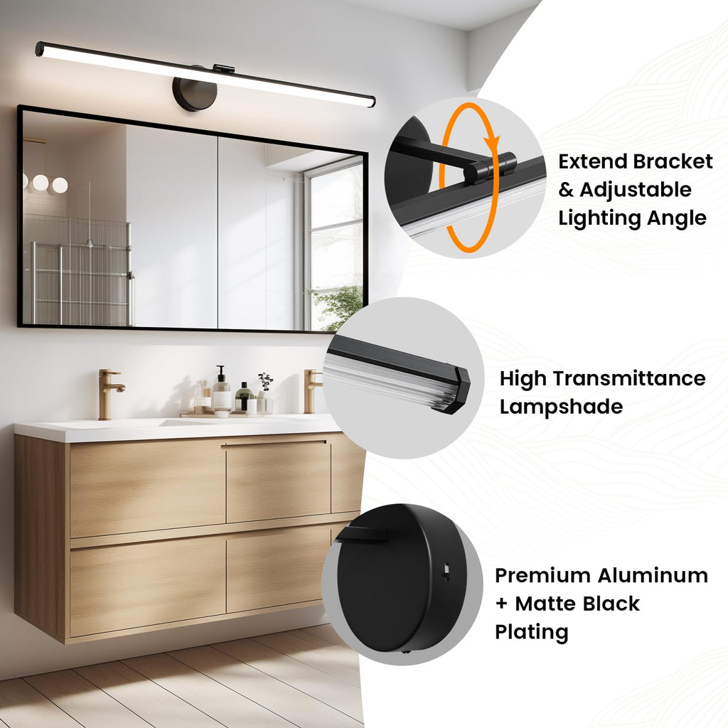 Black Vanity Light 39 Inch Modern Bathroom Light Fixture Over Mirror 24W Dimmable 5CCT LED Vanity Light Restroom
