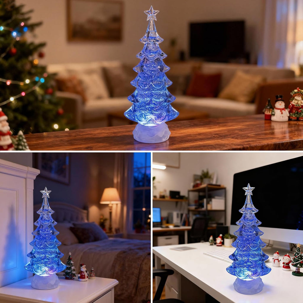 Snow Globe Christmas Tree - 12.4" Lighted Christmas Snow Globe Lantern with Color Changing LED, Battery/USB Operated