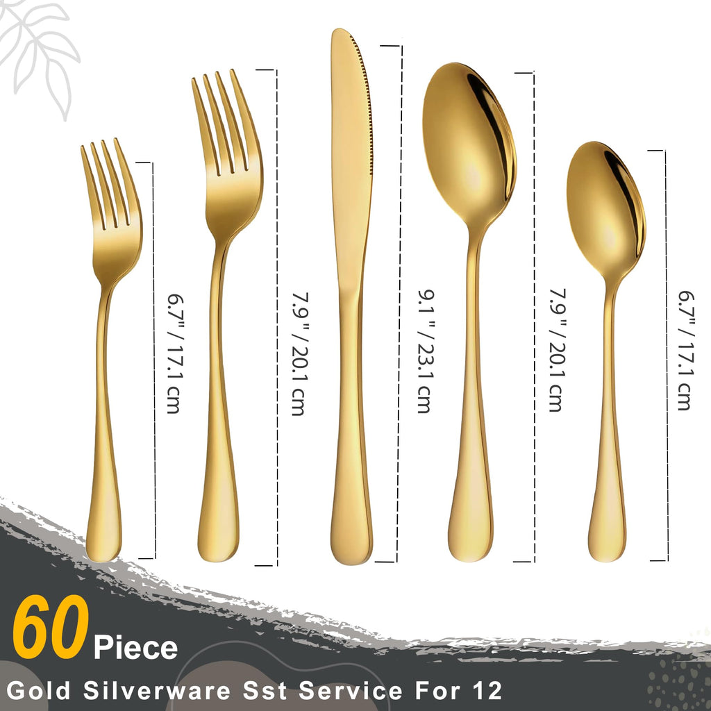Gold Flatware Set, Stainless Steel Cutlery Set for 12