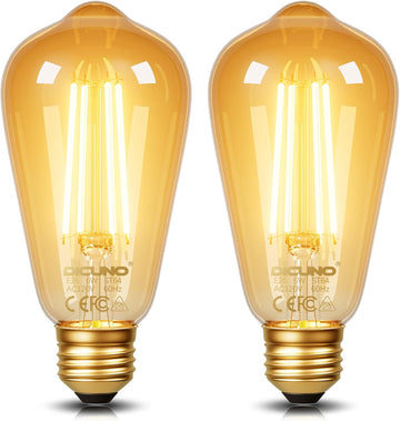 E26 Edison Bulbs 60W, 2200K Amber Warm, 6W LED Edison Bulb ST64, Amber Glass, Vintage LED Light for Home, 600LM, Non