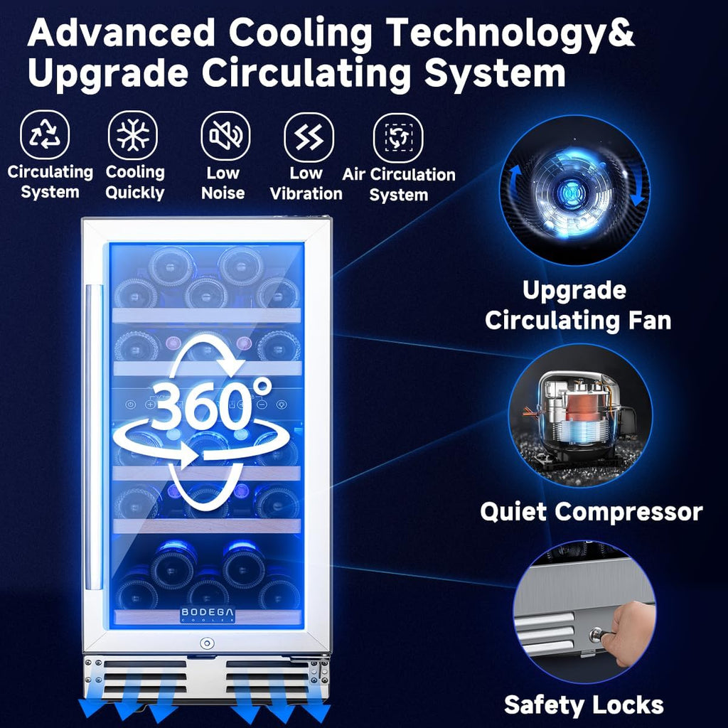 15” Wine Cooler, 30 Bottle Dual Zone Wine Fridge With Double-Layer Glass Door, F