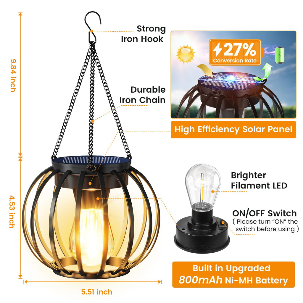 Solar Lanterns Outdoor Waterproof Metal Solar Hanging Lantern, 4Pack