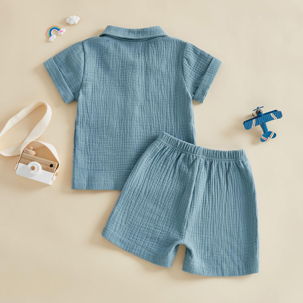 Baby Boys Clothes Set Toddler Infant Boys Button-down Shirt Tops + Cotton Gauze Shorts Summer Outfit 2PCS