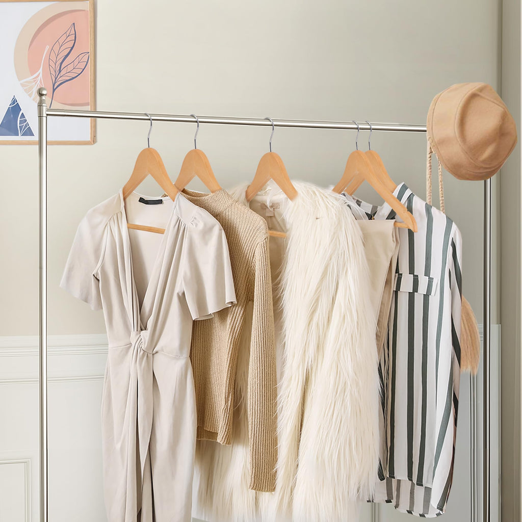 Wooden Hangers 50 Pack, Solid Wood Hanger with Non Slip Pant Bar