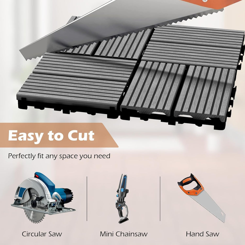 18 PCS Interlocking Deck Tiles - 12" x 12" Composite Decking Boards Waterproof All Weather, Total 18 Sq.Ft Outdoor