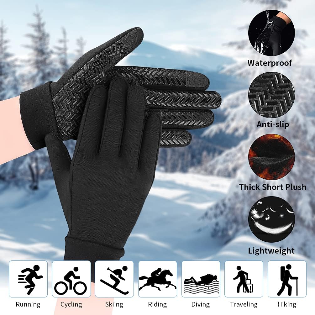 Kids Winter Touch Screen Gloves - Cold Weather Windproof Waterproof Fleece Warm Gloves Anti-Slip Cycling Mittens