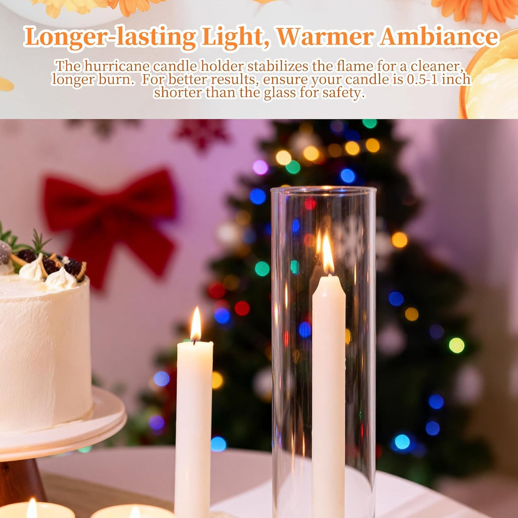 Hurricane Glass Candle Holders Set of 16, 11.8" H Clear Cylinder Windproof Candle Holder Chimney Tubes, Taper Glass