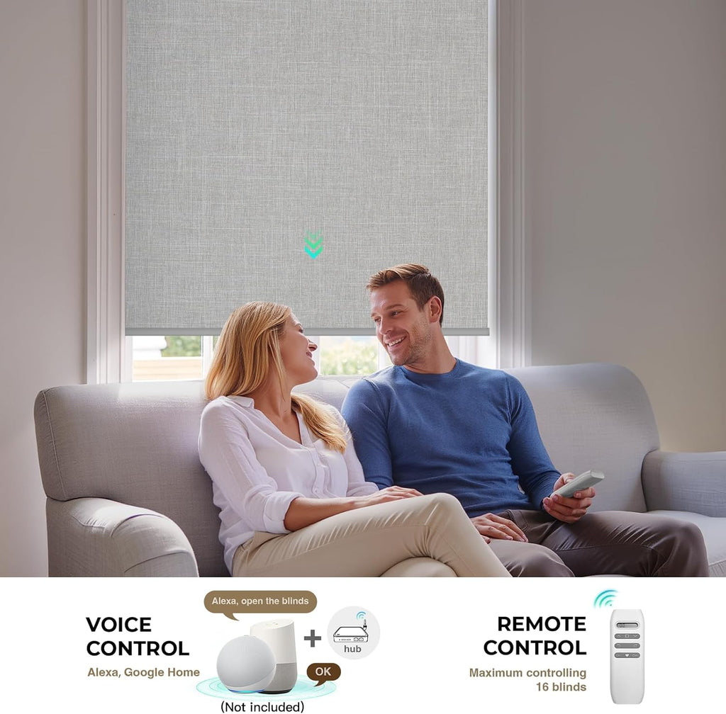 Blackout Smart Motorized Blinds with Remote, | Rechargeable Automatic Blinds, Work with Alexa Google via Hub