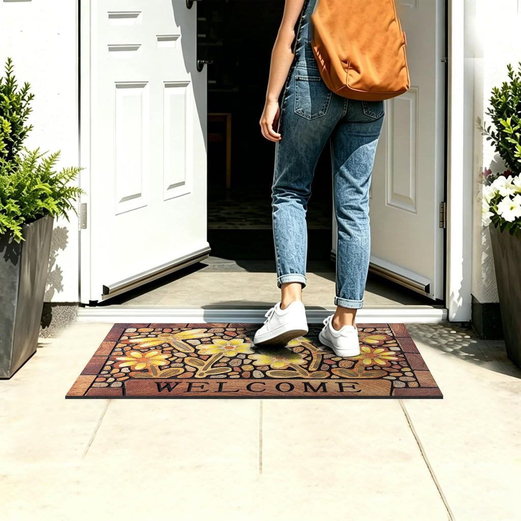 Welcome Mat Non Slip Rubber Back 24x36 Welcome Mats for Front Door | Large, Heavy Duty, Absorbs Moisture and Dirt