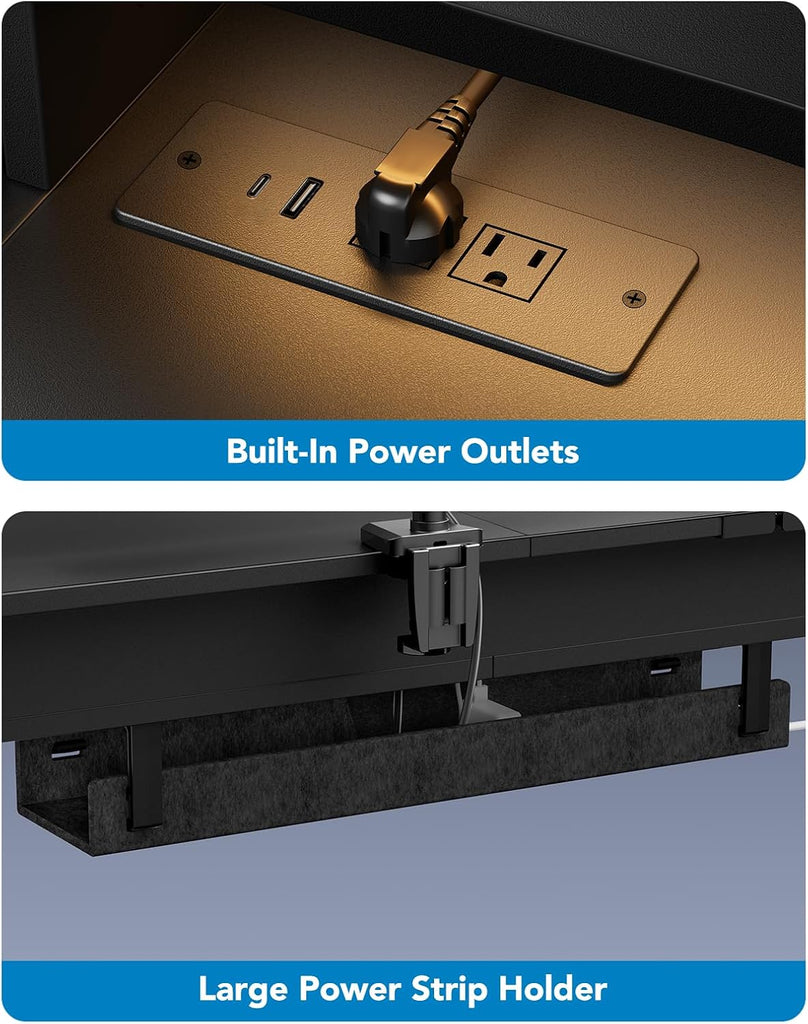 65′′ L Shaped Standing Desk with 3 Drawers, Adjustable, Black | Built-in Power Outlets, LED Strip, Smooth Electric