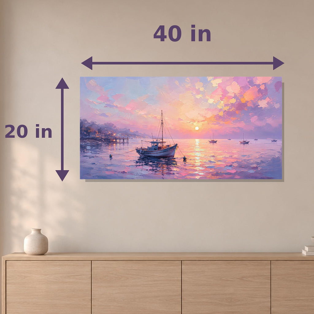 Sailboat Pink Ocean Sunset Canvas Wall Art 40"x20"