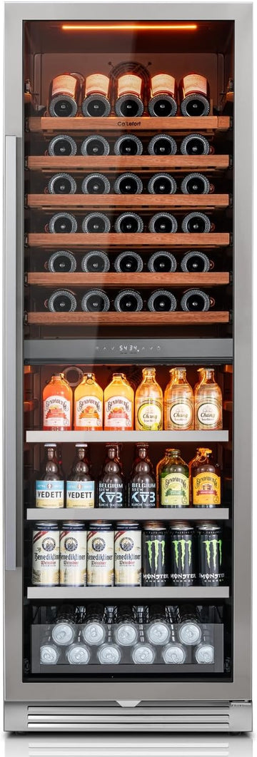 24 Inch Wine & Beverage Refrigerator - 185 Can + 77 Bottle Dual Zone 34-65°F Coo