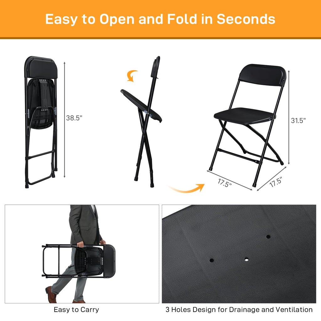4pcs Folding Chair, Plastic Chairs with 330-Pound Capacity, Easy to Fold and Store Suitable for Indoor & Outdoor