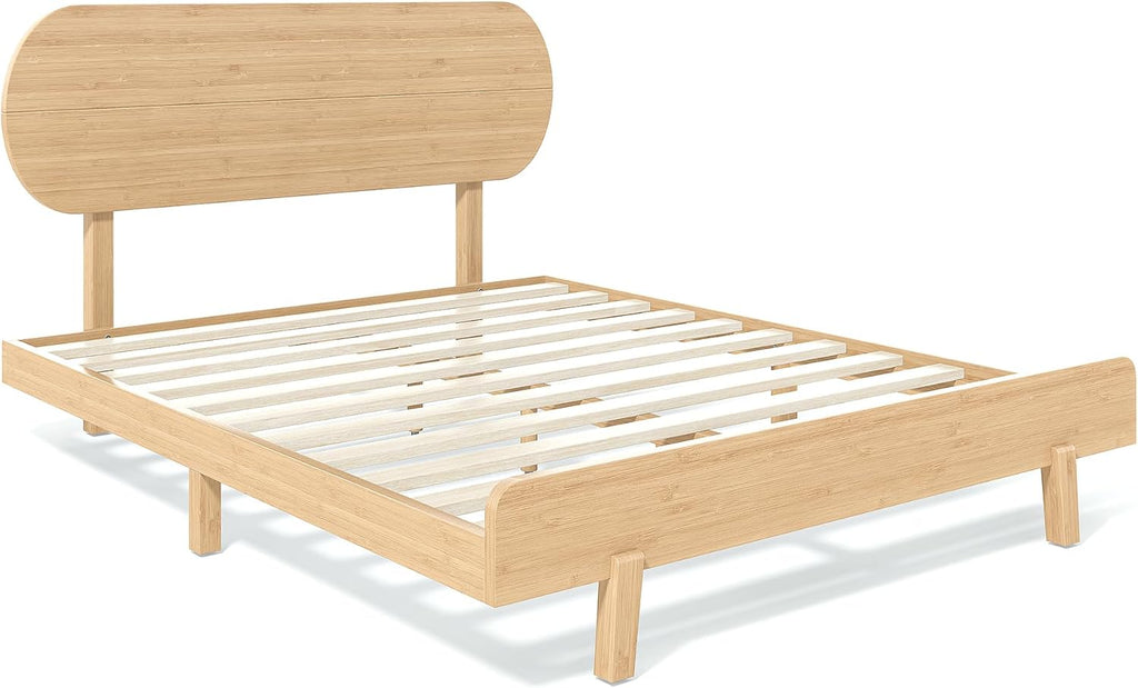 Queen Bed Frame with Headboard & Low Footboard, Bamboo Queen Size Bed Frame with Wood Slats Support 800LBS, Japanese