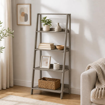 5-Tier Ladder Bookcase, Open Storage Ladder Bookshelf, Display Shelf, Book Shelf, 13 x 23.6 x 53.5, French Oak