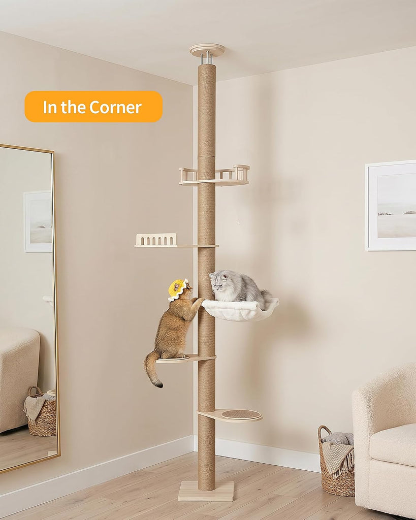 9.8ft Floor to Ceiling Cat Tree for Large Cats, 5-Tier Cat Tower