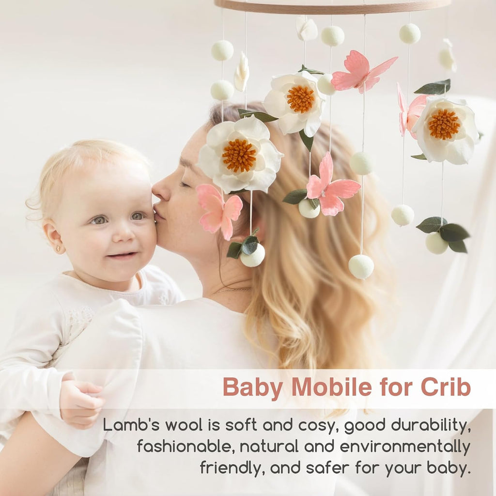 Baby Crib Mobile for Boys and Girls, Floral Mobile for Crib, Butterfly and Flower Nursery Decor, Crib Hanging Toy