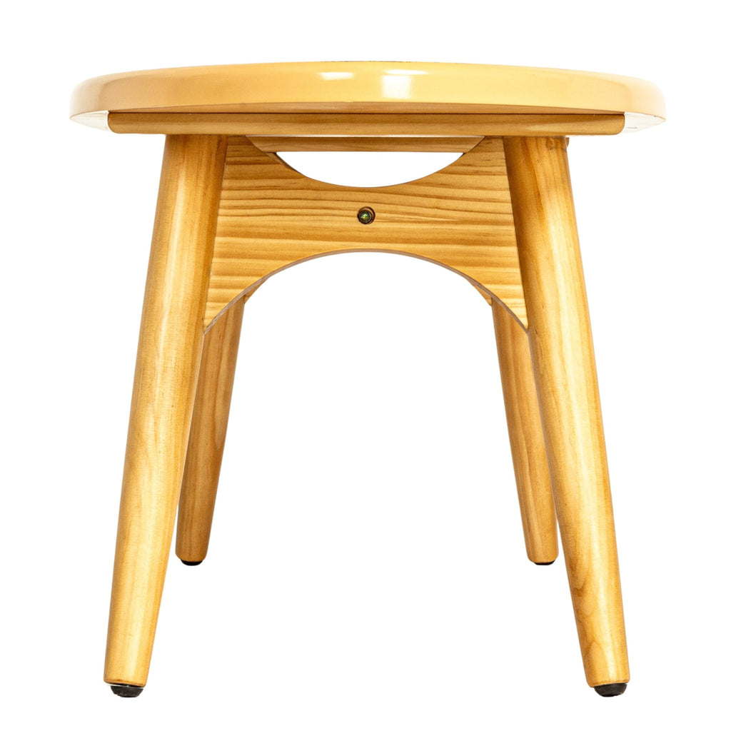Coastal Decorative Surfboard Coffee Table, Wave Design Overlaid On Natural Wood